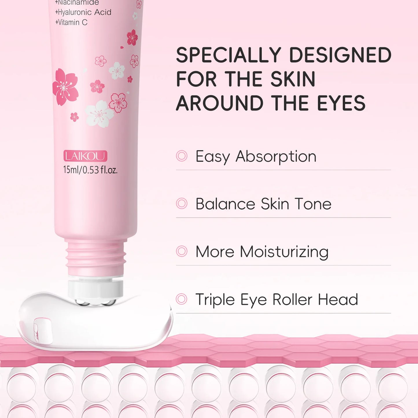 Eye Serum Roller Massage Hyaluronic Acid Skin Care Eye Bags Cream Moisturizing Dark Circles 15ml