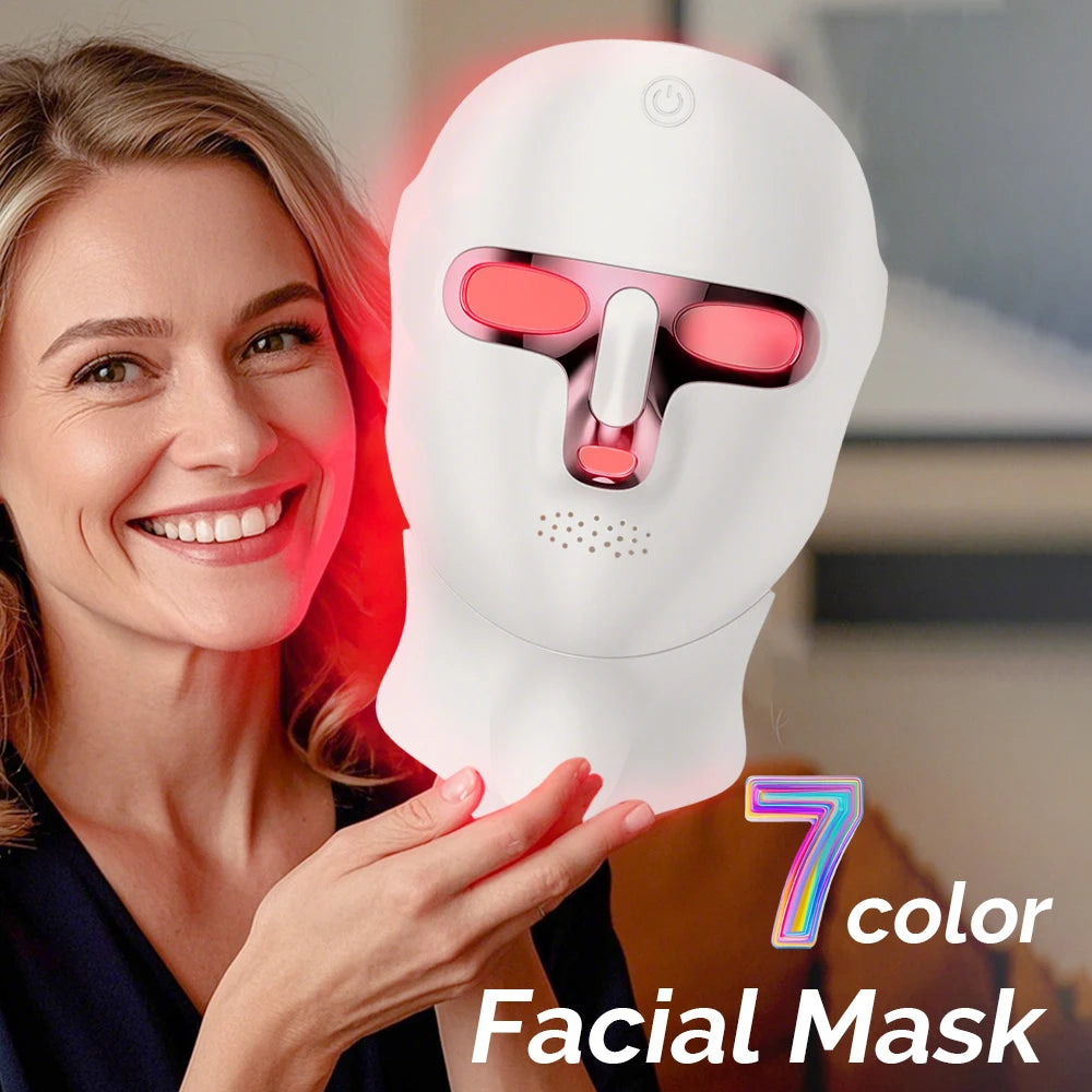 7 Color LED Facial Mask Face and Neck Photon Skin Rejuvenation Whitening Tighten Rechargeable Neck Face Care Beauty Treatment