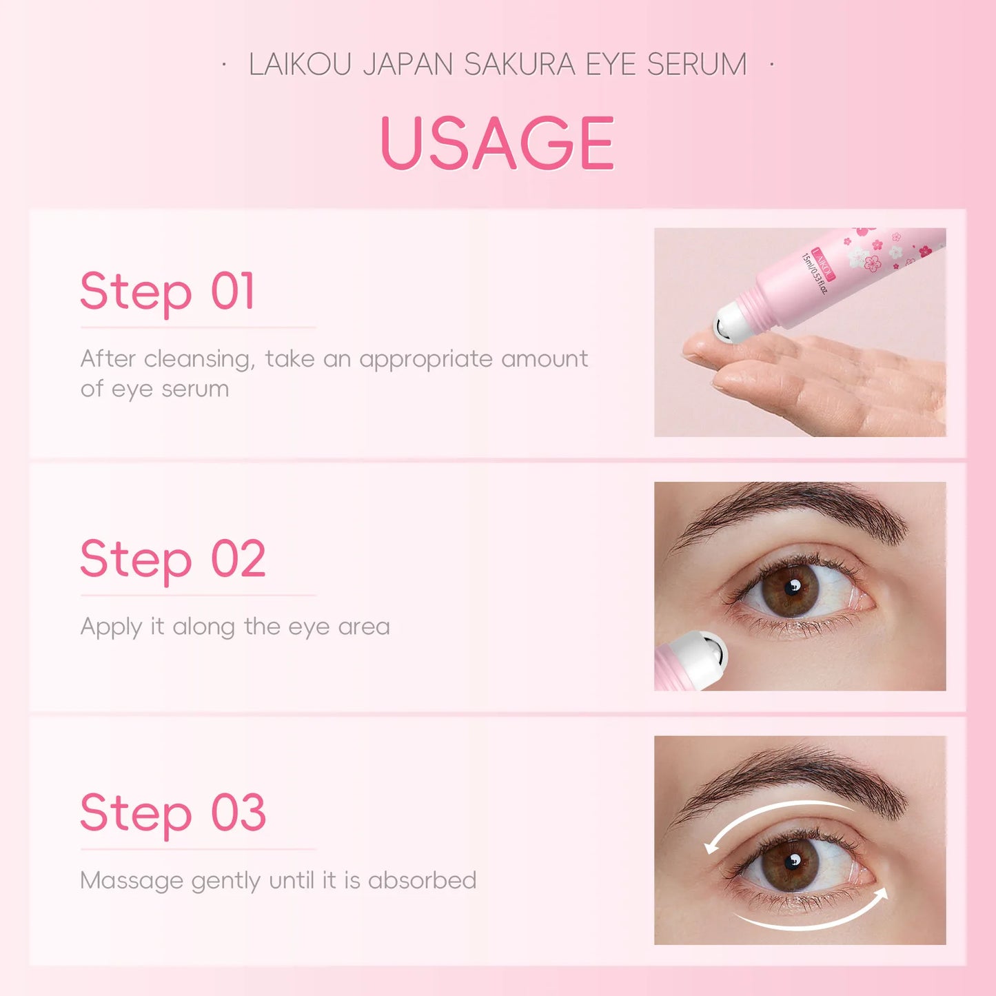 Eye Serum Roller Massage Hyaluronic Acid Skin Care Eye Bags Cream Moisturizing Dark Circles 15ml